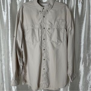 LL Bean Fishing Button Down Shirt Mens L Tall Beige Vented Long Sleeve Outdoor